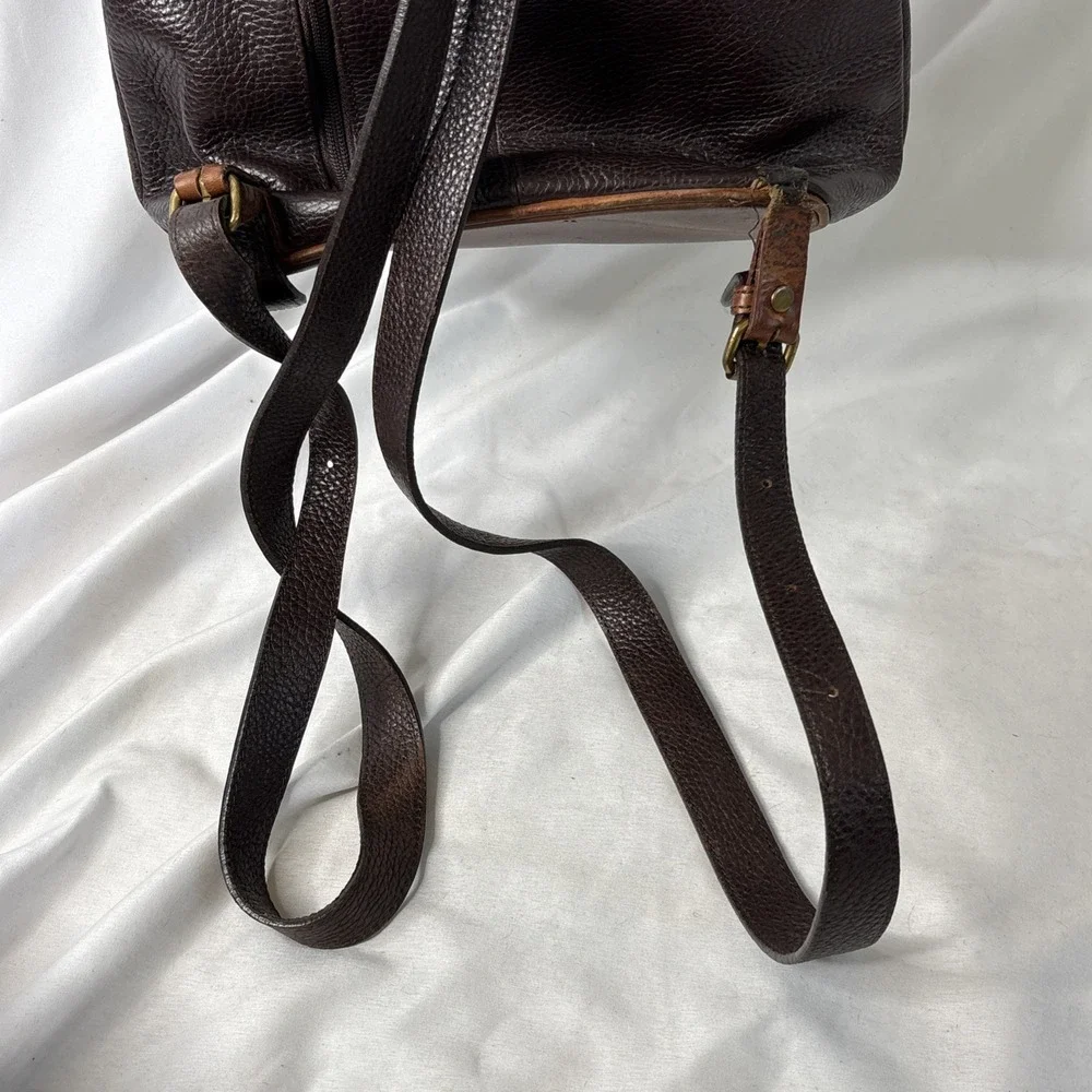 Vtg M. London Two-Tone Brown Pebbled Leather Convertible Backpack Bag Read